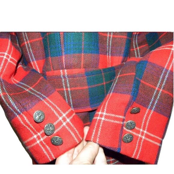 70s RED Plaid Blazer | Tartan Jacket Wide Notched Collar MOD Punk - Picture 6 of 10
